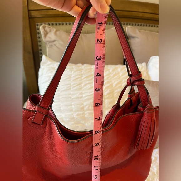 Tory Burch Red Thea Center-Zip Leather Hobo Tote Bag - Picture 12 of 16